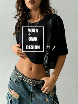 Custom Graphic Logo Loose 100%Cotton T Shirts Women Summer O-Neck Spicy Girl Styl Clothing Trendy Short Soft  Fashion Crop Tee 1