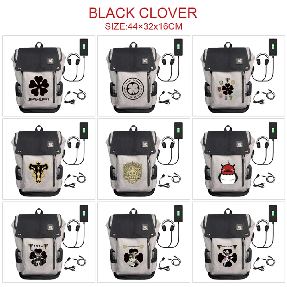 

Anime Black Clover Rucksack USB Charging Backpack Student Cartoon Printing Schoolbag Casual Laptop Bag Teenager Zipper Packsack