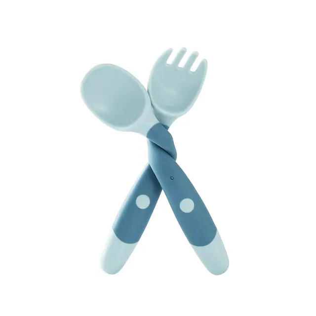 Juego de cuchara y tenedor para bebé y niño, Kit de vajilla de silicona suave y flexible, utensilios de entrenamiento para alimentación 5