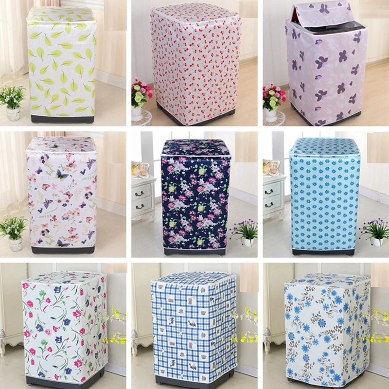 Washing Machine Cover Cartoon Waterproof Dryer Cover Sunscreen Passport Cover Coated Silver Protection Case Zippered Roller Dustproof