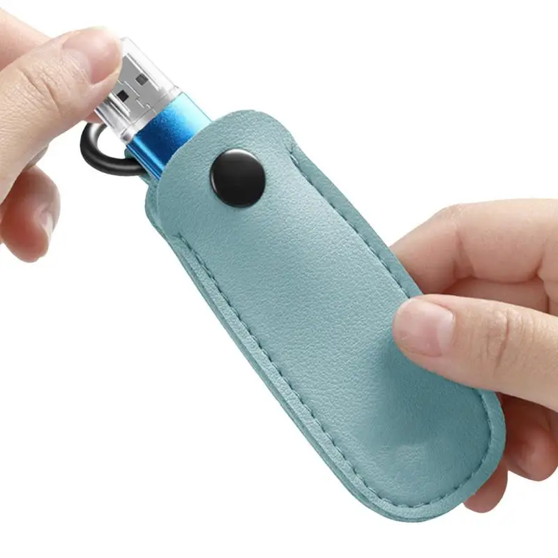 Leather USB Flash Drive Storage Keychain Case