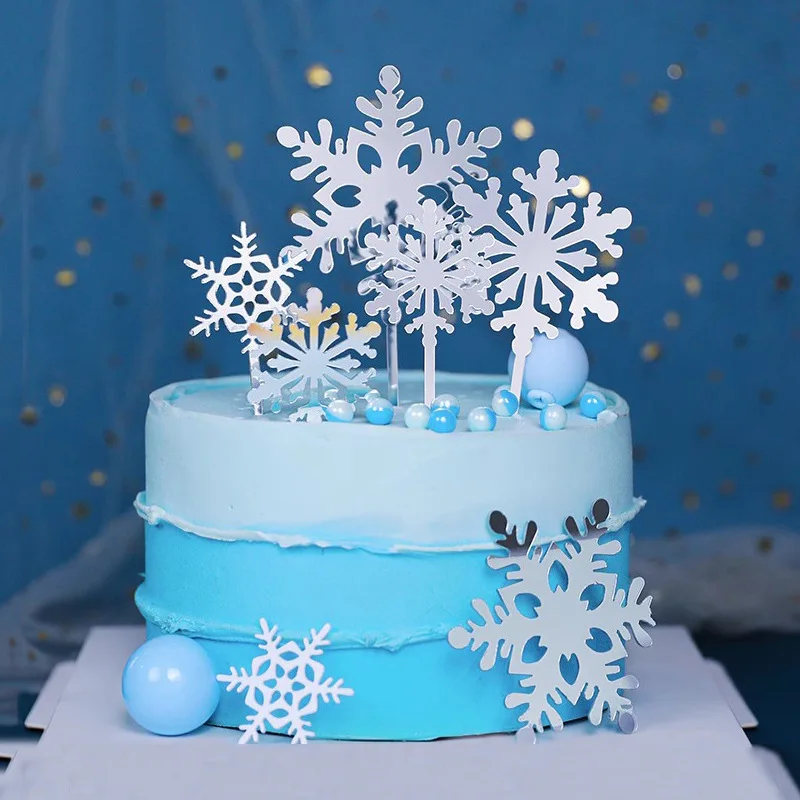 Décoration Gâteau Flocons de Neige Hivernal | Toppers Bleu