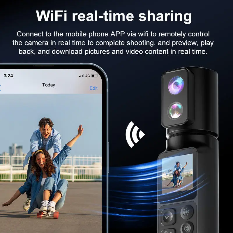 흔들림 방지 5배 줌 6K 휴대용 액션 카메라 350 ° 회전식 듀얼 렌즈 Wifi EIS 포켓 카메라 DV 스크린 레코더 SA