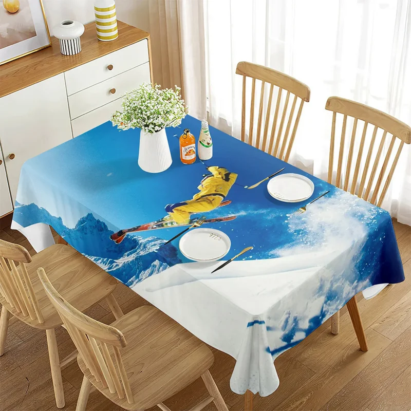 

Winter Ski Tablecloth Extreme Sports Enthusiasts Theme Decor for Rectangular Tablecloth for Kitchen Dining Room Home Decorations