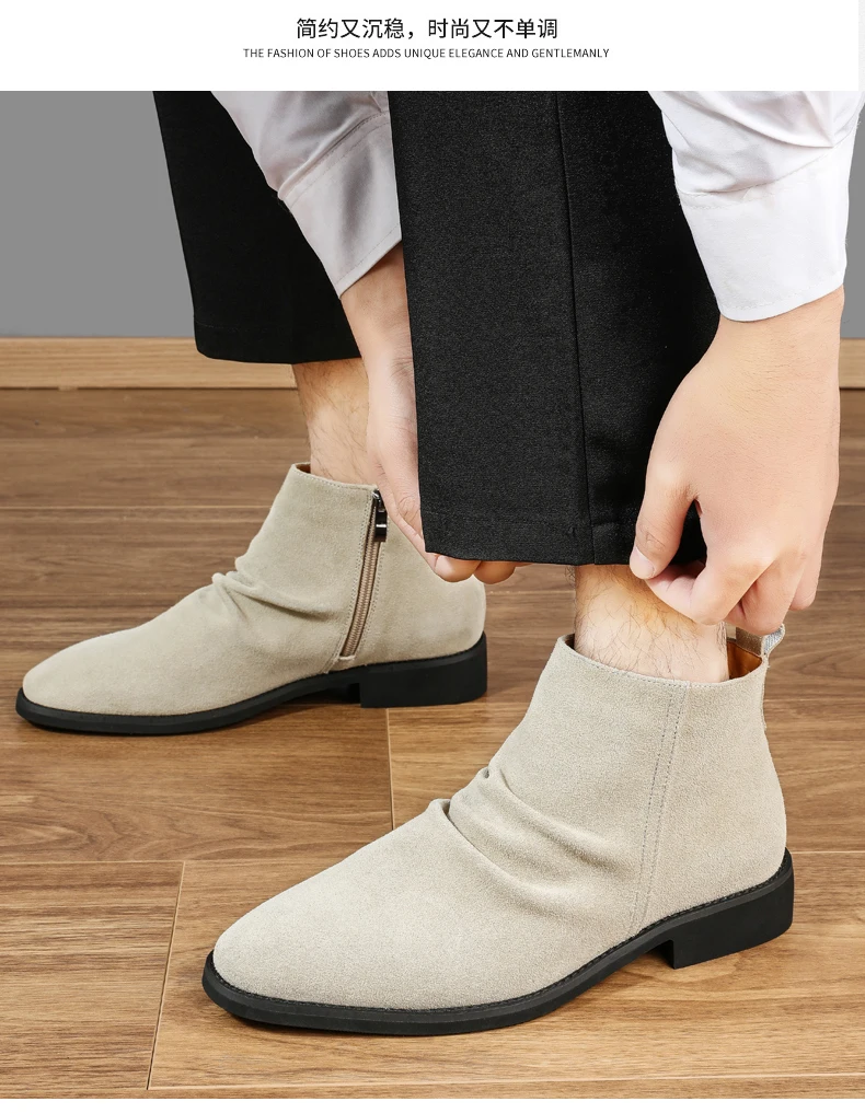 Chelsea-Stiefel aus echtem Leder für Herren, Business, formelle Stiefeletten mit spitzer Zehenpartie und seitlichem Reißverschluss, klassisches minimalistisches Design, rutschfest – Detail 8