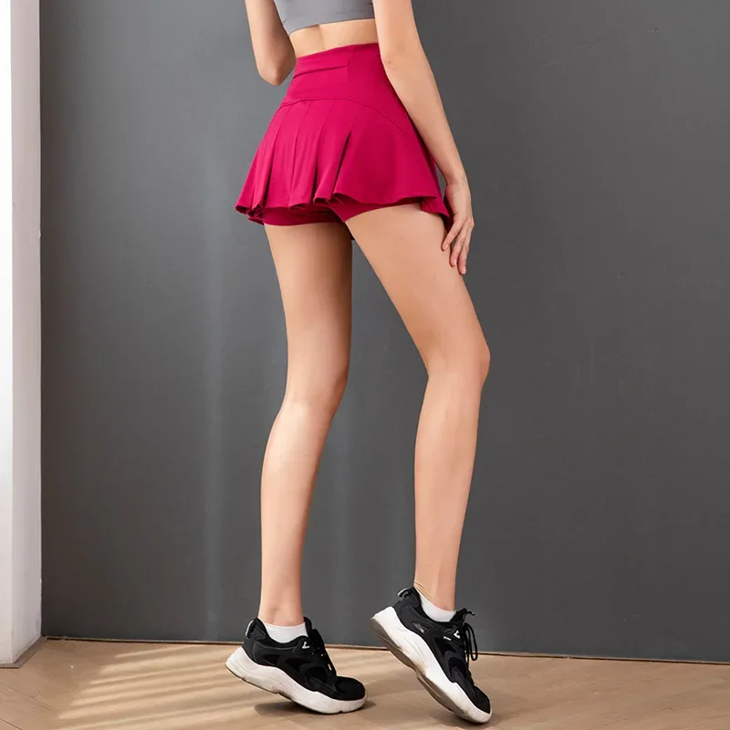 Fake 2 Pcs Women Sports Anti Exposure Pleated Golf Tennis Skirts Fitness High Waist Athletic Push Up Hip Shorts With Pocket
