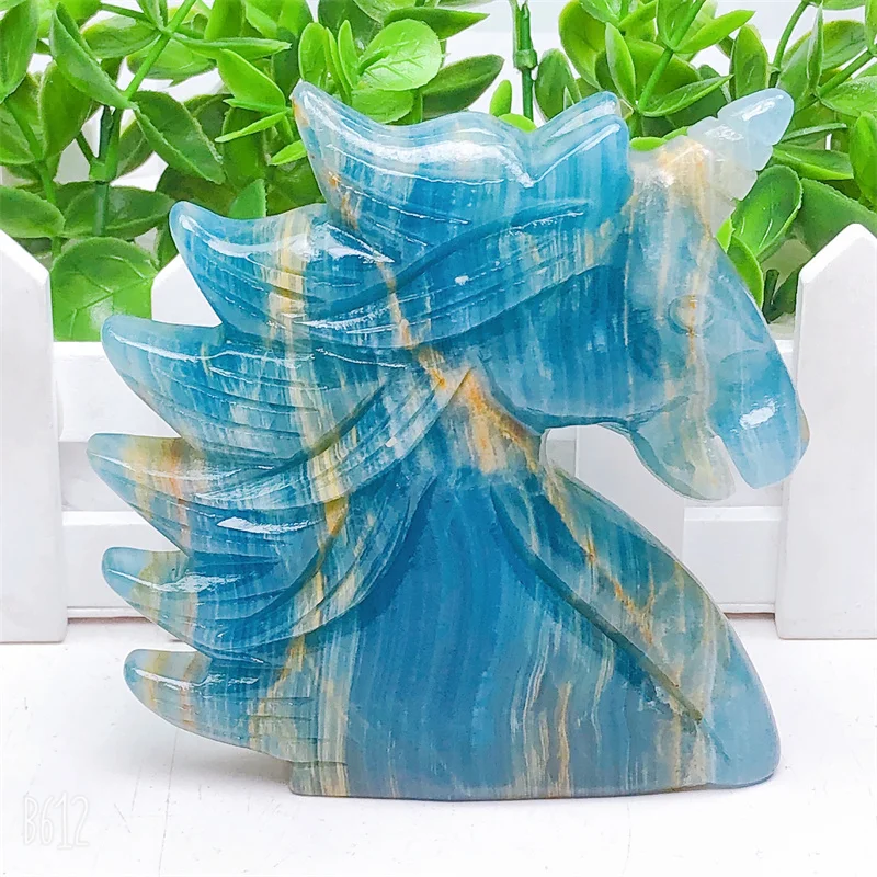 

Natural Blue Onyx Unicorn Carving Sculpture Healing Gemstone Crystal Crafts For Home Decoration Ornament 1PCS