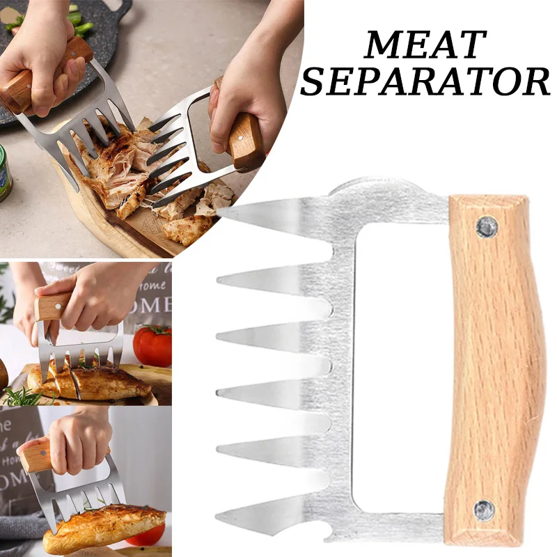 Barbecue Meat Shredder 1/2pcs Stainless Steel Wood Handle BBQ Meat Claws Bear Claws Barbecue Fork Bbq Accessories Kitchen Tool