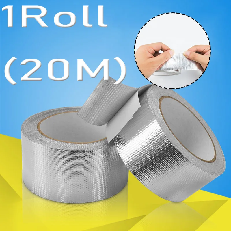 

20Meters Fiber Aluminum Foil Tape Sealing Duct Adhesive Thermal Resist Fireproof Waterproof Heat Insulation High Temperature Res