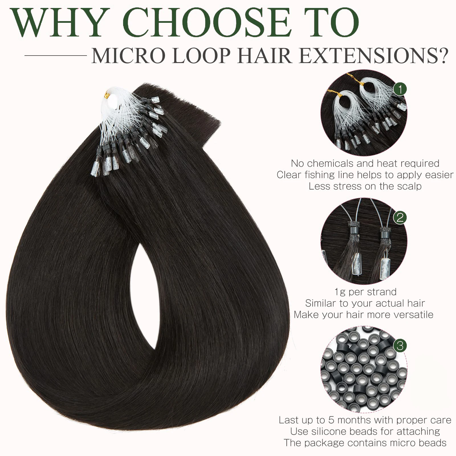 Straight Micro Loop Ring Hair Extensions Human Hair Brazilan Remy Extension Natural Capsule Keratin 50G/100G/Pack Natural Color