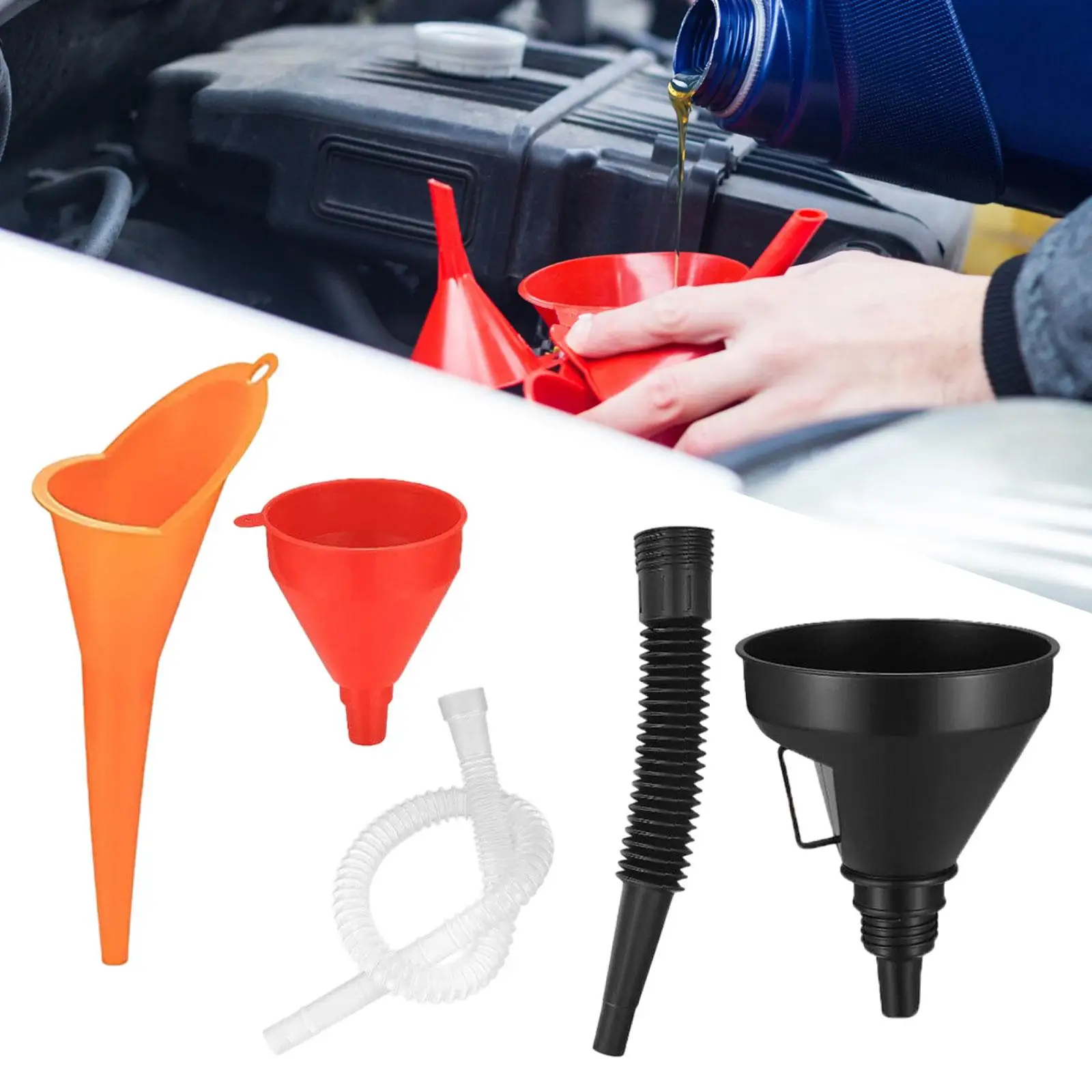 

Set of 3 Automotive Funnels Kit Long Neck Oil Funnels Multipurpose for Cars Motorcycles Engine Gas Fuel Accessory