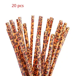 Leopard Reusable Plastic Straws Set with Cleaning Brush - 230mm Length for Parties and Tumbler Cups (20 brown)