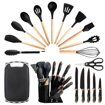 Set di utensili da cucina in Silicone Turner spatola cucchiaio pennello frusta coltello forbici utensili da cucina gadget Set di strumenti con supporto 1