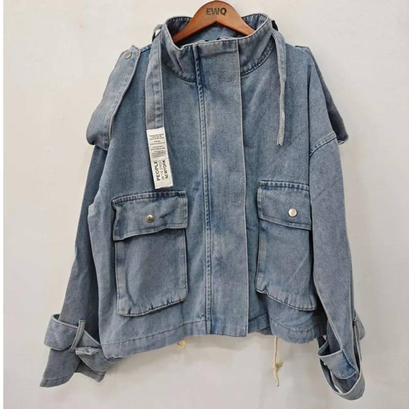 

2023 Retro Denim Coat Women Short Loose Letter Student Lady's Denim Jackets Hiphop Spring Autumn Cowboy Old Outwear Harajuku