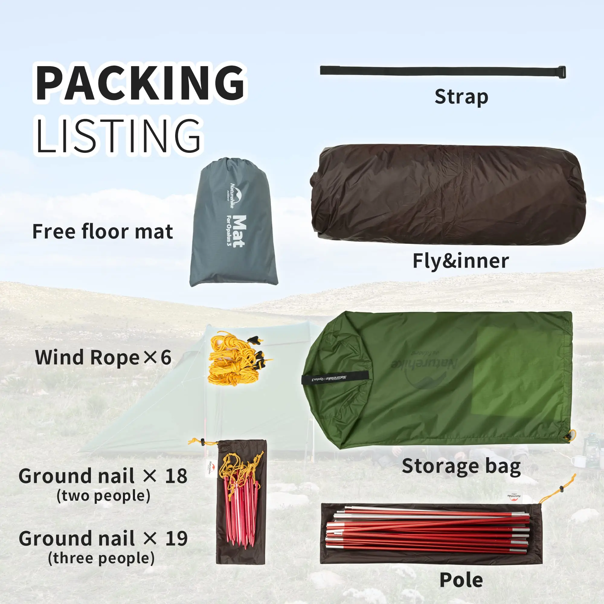 Naturehike Extended Camping Tunnel Tent Waterproof Loop Tent for 2 3 4 Persons Travel Outdoor Supplies Double Layer Lightweight