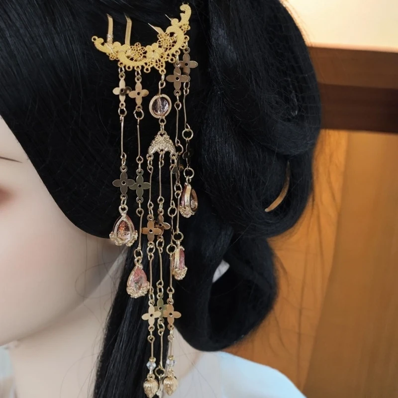 Chinesische Hanfu Haar Zubehör Für Frauen Floral Quaste Haar Gabeln Traditionelle Braut Haarnadel Vintage Kopfschmuck – Detail 2