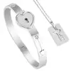 1 Set Beautiful Unisex Heart Bracelet Key Charm Choker Set Non-fading Bracelet Choker Set Bright Luster for Dating 2