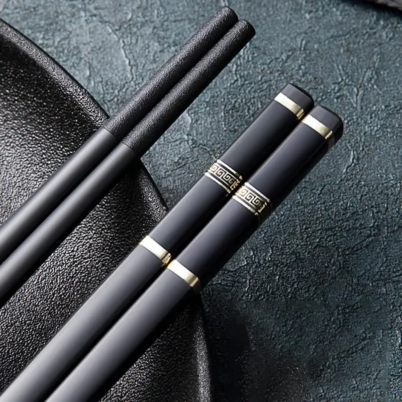 

Temperature High New High-grade Household 5pcs Non-slip Gift Resistant Tableware Alloy Bronzing Chopsticks