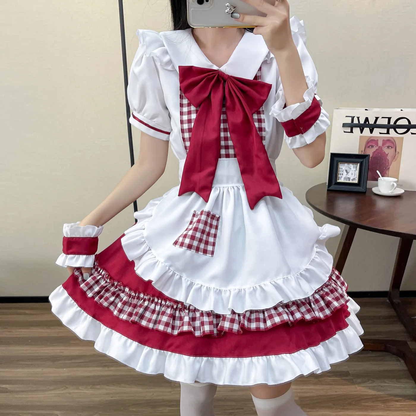 Lolita Cosplay Costumes Plaid Maid Cosplay Costumes S-5XL Women Anime Halloween Apron Restaurant Maid Outfits Lolita School Girl Kawaii Party Clothing