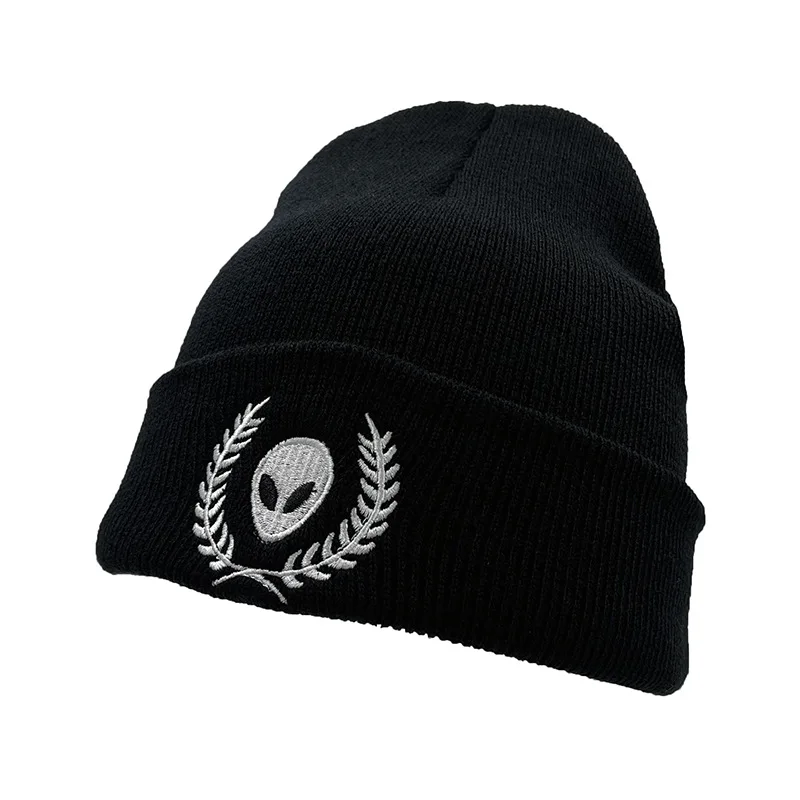 Inverno Autunno Orecchie Di Grano Alien Pizza Eater Skull Ricamo Berretti Cappello Per Uomo Donna Outdoor Keep Warm Cold Cap Young W195