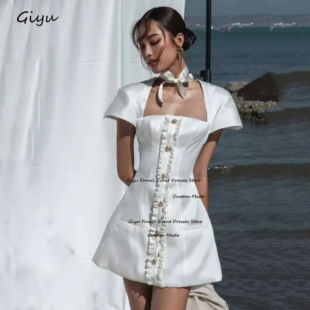 

Свадебное платье Giyu на пуговицах в современном стиле, корейское мини-платье для фотосессии, длиной выше колена, 웨드스 스, свадебное платье, летнее платье