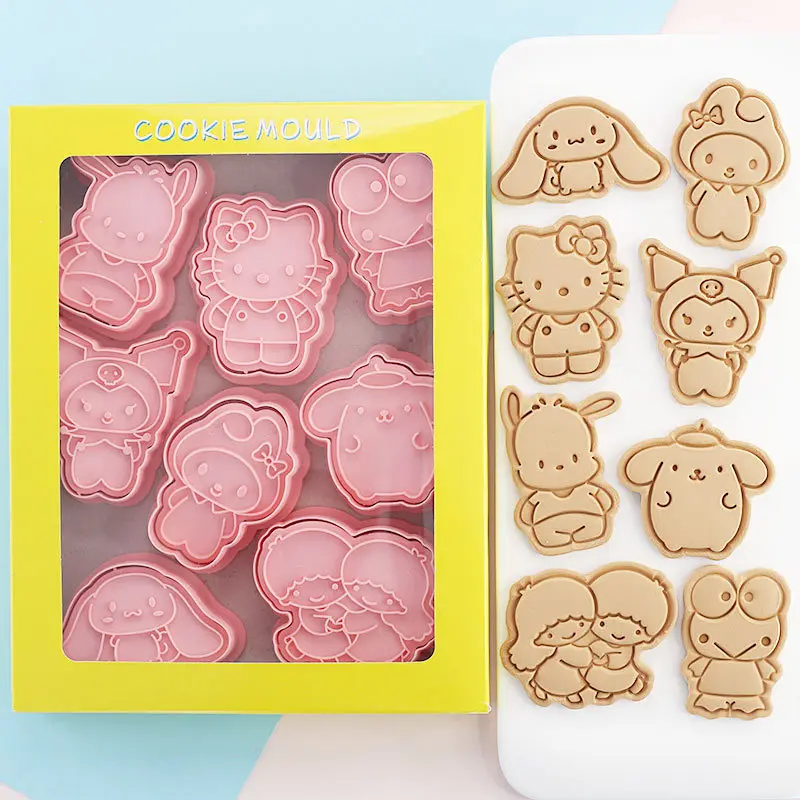 

8 Pcs/set Sanrio Kuromi Cartoon Cookie Cutters 3D Plastic Biscuit Mould Pressable Cookie Stamp Kitchen Accessories Baking Tools