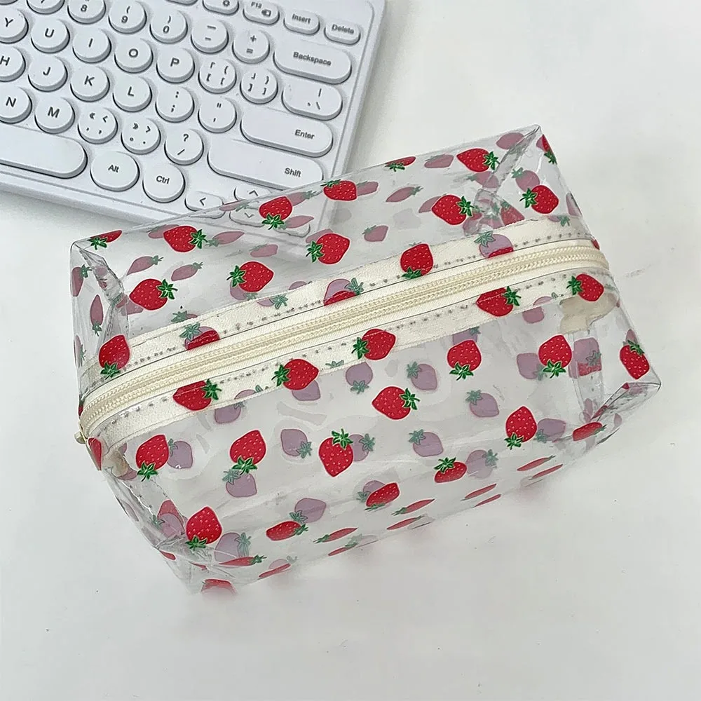 Borsa portaoggetti portatile con stampa di cartoni animati, borsa per penne trasparente di grande capacità, borsa per cosmetici multifunzionale, per viaggi a casa