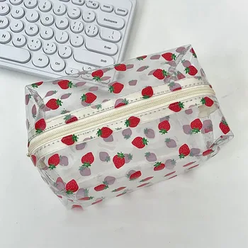 Borsa portaoggetti portatile con stampa di cartoni animati, borsa per penne trasparente di grande capacità, borsa per cosmetici multifunzionale, per viaggi a casa