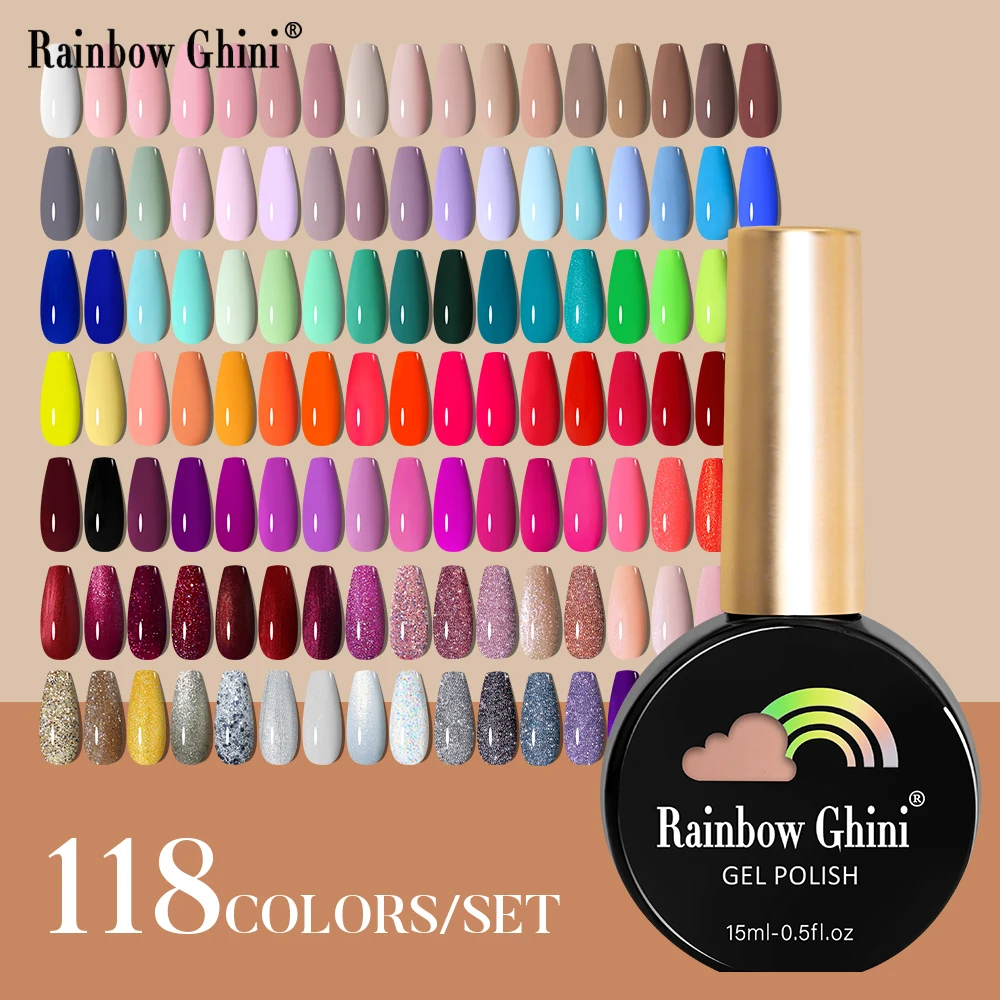

RG Neon Glitter Gel Nail Polish 15ml Semi Permanent Varnish Supplies for Professional Manicure Top Base Coat UV LED Nail Gel Art