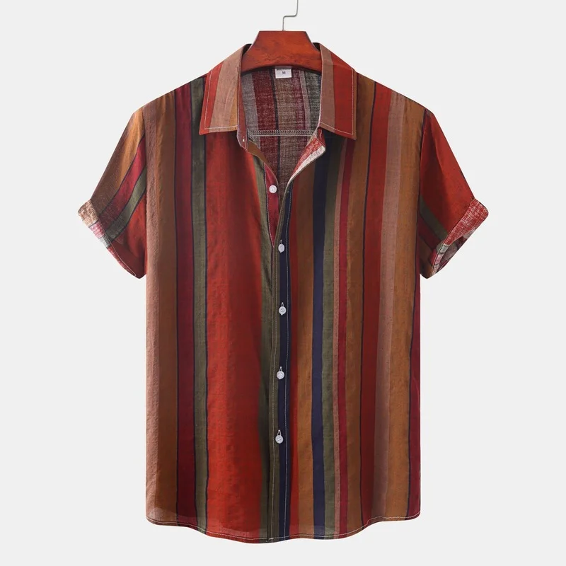 Men Clothing Summer Men's Printed Short Sleeve Shirts Casual Vintage Lapel Buttons Camisas Para Hombre casual short sleeved shirt short sleeved shirt