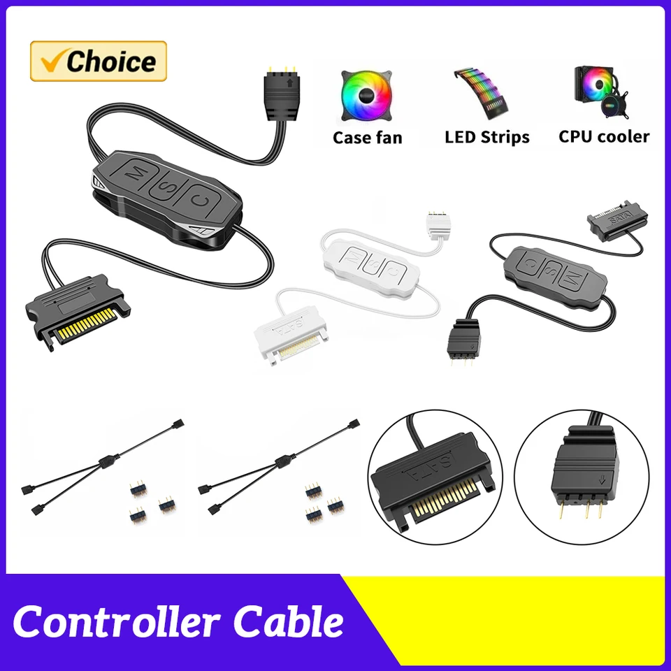 ARGB-controller met afstandsbediening, Binghe 5V-3-pins ARGB-controller met 14-knops afstandsbediening, voor desktop-pc-behuizingsventilatoren en ledstrips, meerkleurige verlichting