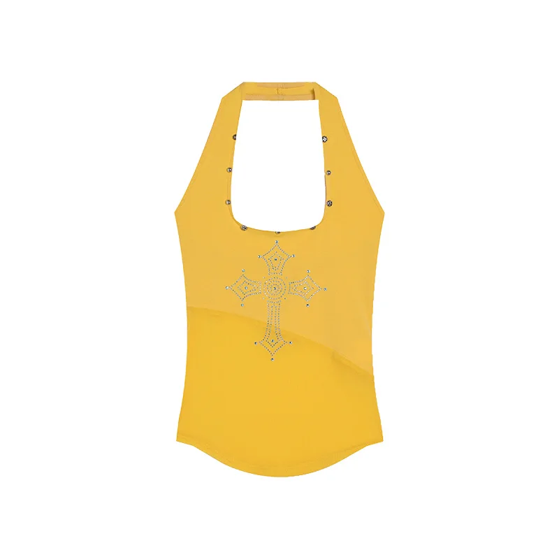 Spicy Girl Halter Neck Sleeveless Rivet Diamonded Camisole Women's 2024 Summer Backless Slimmig Suspender Tops Female Clothing