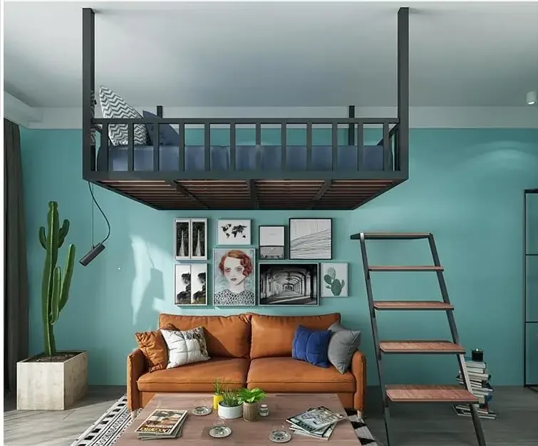 Ironwork hammock small family loft bed hanging wall bed hanging creative space-saving multi-functional elevated