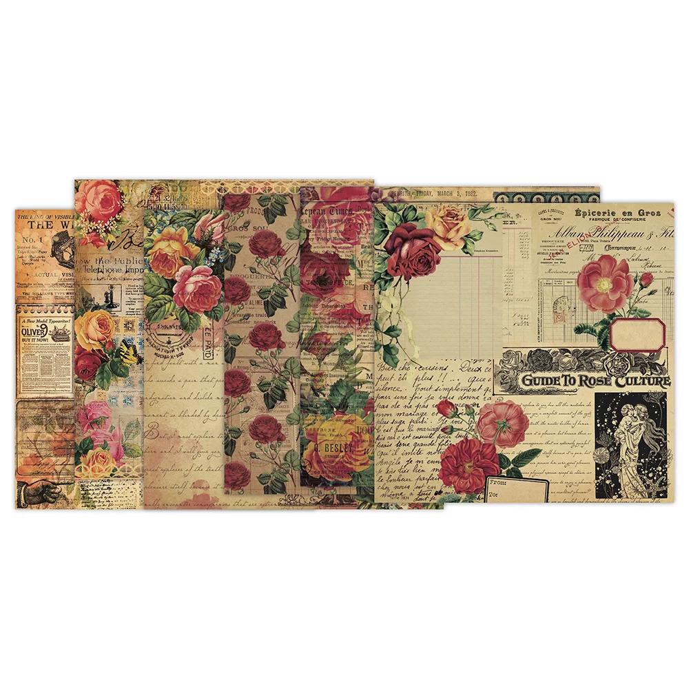 Lychee Life 12Sheets Flower Sea Printed Scrapbooking Background Paper Pads Vintage Junk Journal Paper Packs Art Handmade Crafts