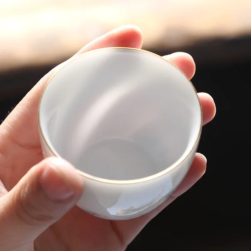 60ml Chinese White Porcelain Teacup Coffee Cup Handmade Ceramic Tea Bowl Boutique Tea Set Accessories Personal Master Cup