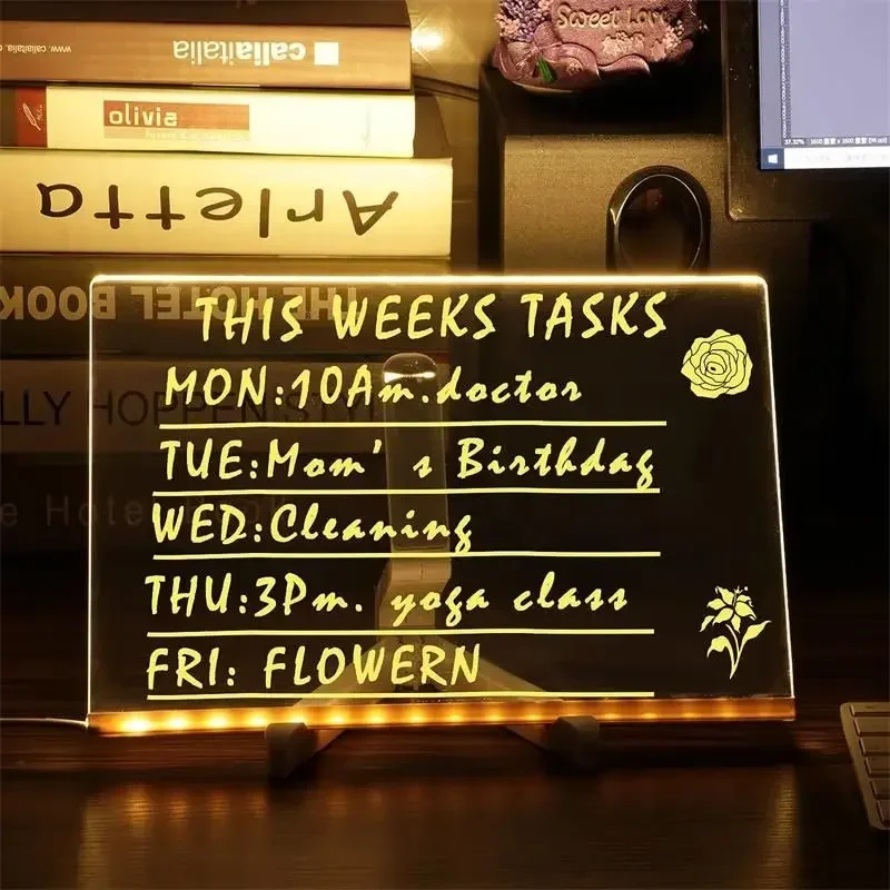 LED Drawing Board LED Note Board with Colors LED Letter Message Board Note Glas With 7 Colorful Pens