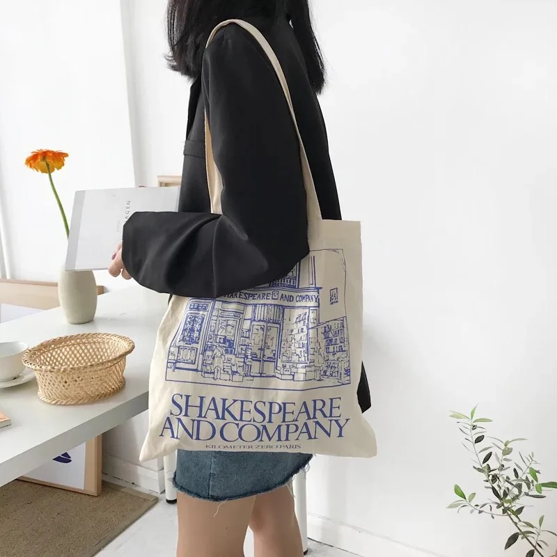 

Women Canvas Shoulder Bag Shakespeare Print Ladies Shopping Bags Cotton Cloth Fabric Grocery Handbags Tote Books Bag For Girls