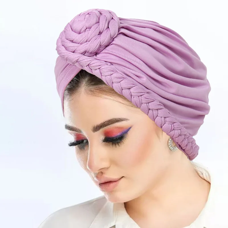 KepaHoo Solid Color Braided Women Hijab Caps Muslim Wrap Head Turban Bonnet Fashion Headdress Islamic Clothing Accessories 5