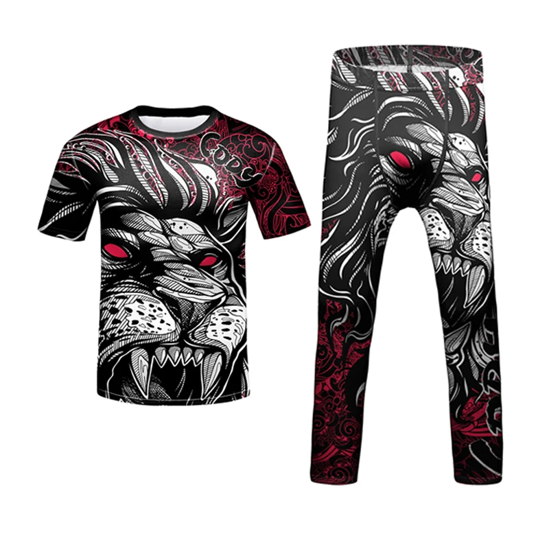 Kid MMA Rashguard Jiu jitsu T-shirt + Pant Sets Bjj Gi Kickboxing Clothing Boys Children Muay Thai Shorts MMA Compression Shirts sports apparel
