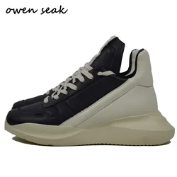 Owen Seak Men Casual Shoes Luxury Trainers Genuine Leather Platform Lace Up Women Sneakers Winter Height Boots Black