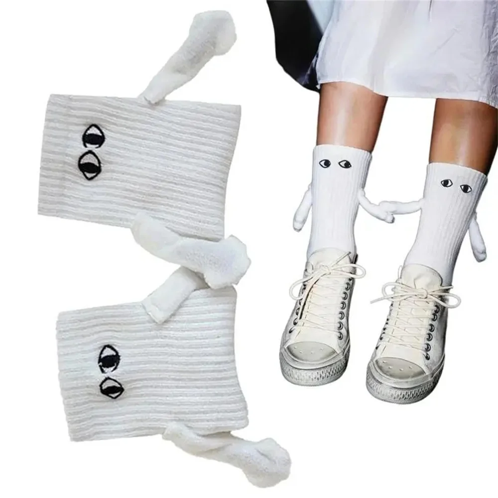 2Pairs Funny Magnetic Hand Holding Socks Hand In Hand Socks Eyes Couple Socks