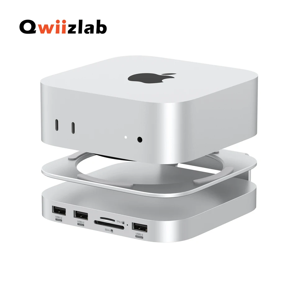 Qwiizlab Aluminum Stand Hub with SSD Enclosure for Mac mini M4/M4