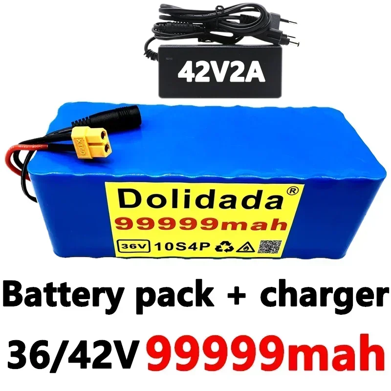 

36V Battery 10S4P 36V 99.999Ah Battery 1000W High Power Battery 99999mAh Ebike Electric Bike Charger BMS XT60 + 42V2A Charger