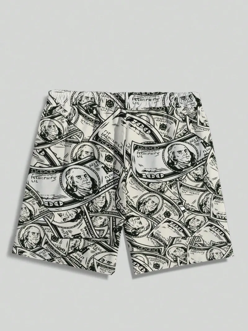 Summer New Street Men's Printed Suit Crew-neck Short-sleeved T-shirt & Shorts Set 2 Sets, Summer Outdoor Casual Wear