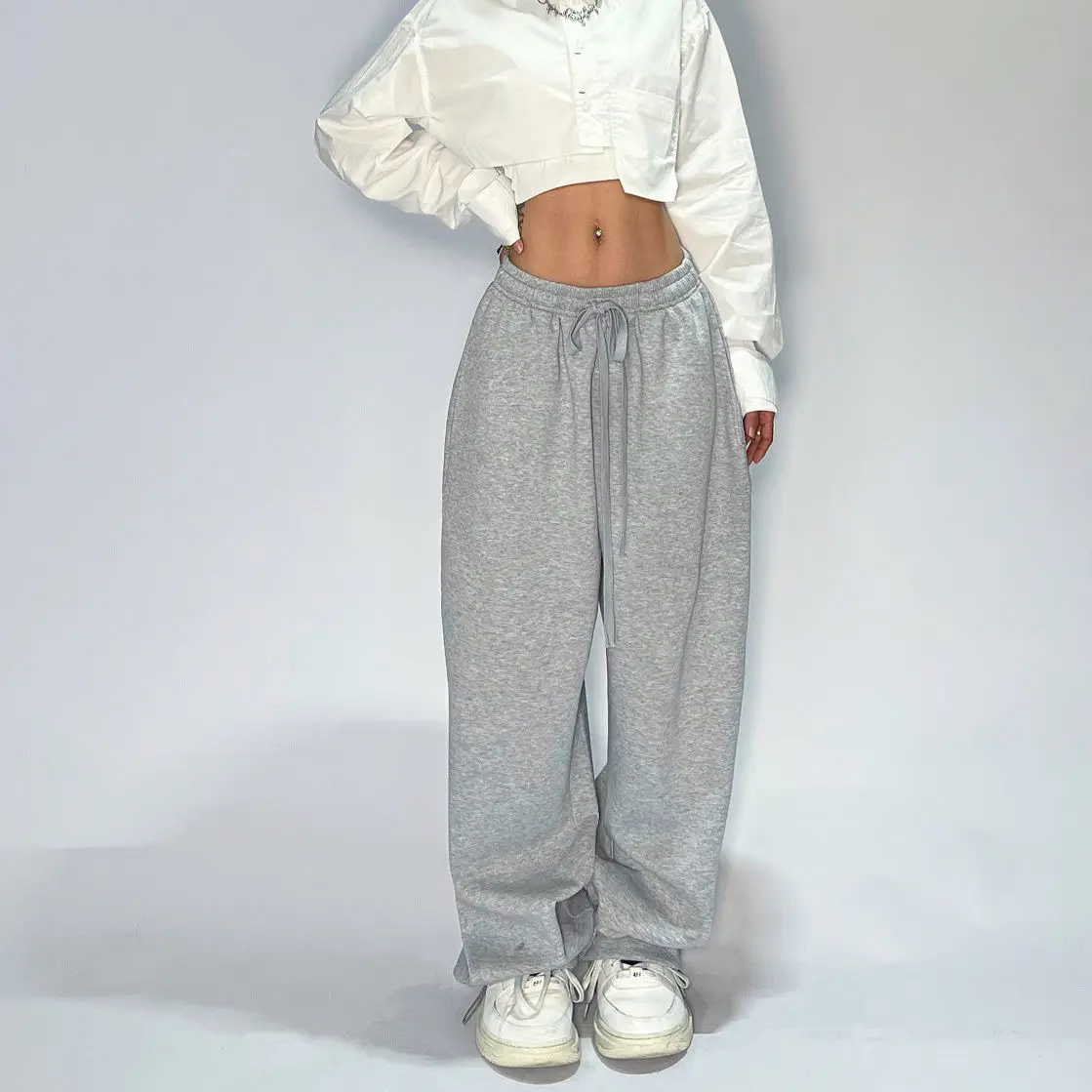 Y2K Gray Jogging Sweatpants Women Hippie Streetwear Oversized Sports Pants Loose Straight Wide Leg Trousers Korean Style