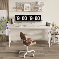 White Computer Desk with Power Outlet, 55 inch Teen Study Table Home Office Work Writing Gaming Desk, Computers Desks 1