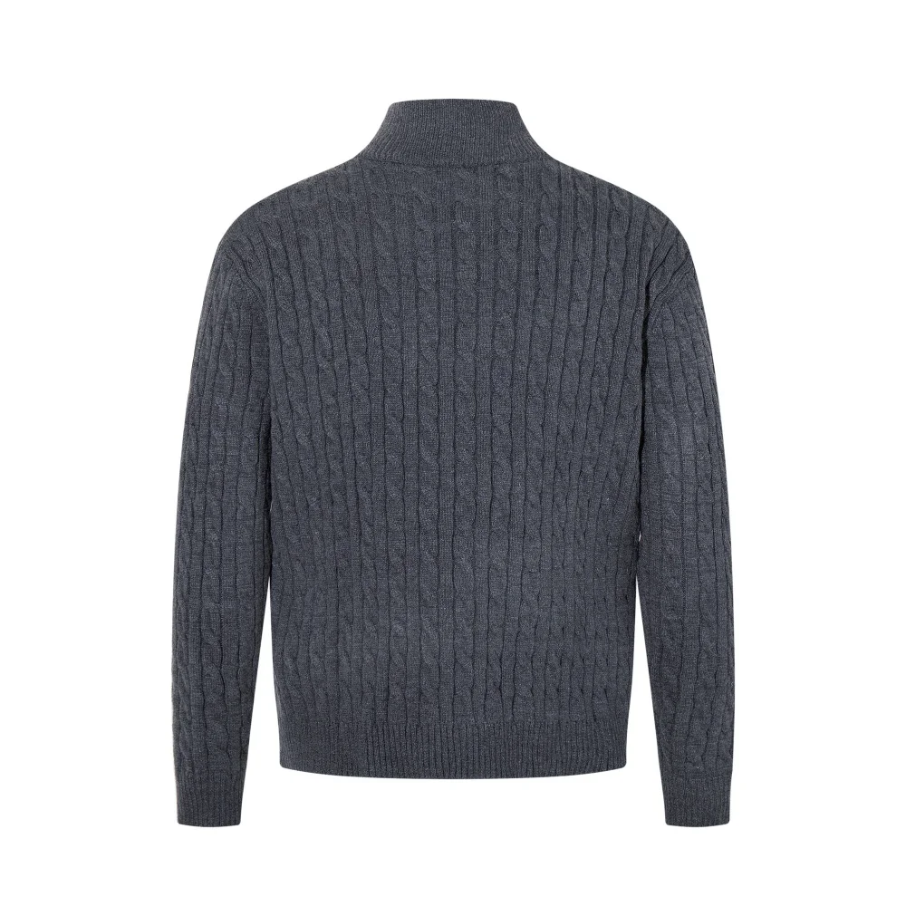 Retro Stand Collar Half Zipper Sweater Mens Solid Color Autumn Winter Casual Knitted Long Sleeve Loose Pullover Man