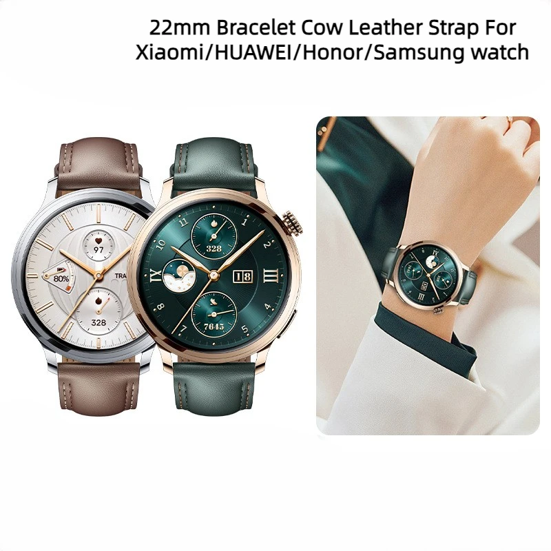 

22mm Bracelet Cow Leather Strap For Huawei Watch GT4 GT3 GT2 pro Sport Watchband for Xiaomi watch S3 S2 S1 pro Correa Strap