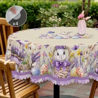 1 Piece Easter Round Decorative Tablecloth Table, 5 Sizes Available, Easter Bunny Egg Lavender Plaid Printed Tablecloth, Edge Embossing Process, Spring Garden Tablecloth Decoration, Tablecloth for Daily Home Kitchen, Terrace Use, Easter Decoration 2