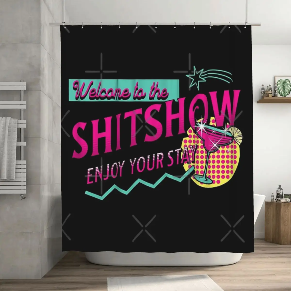 

Добро пожаловать в шторку для душа Shitshow, 72x72 дюйма с крючками, узор «сделай сам», защита конфиденциальности